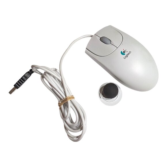 VTG Logitech First Pilot Wheel Mouse USB Wired Mechanical Ball M-BE58 Working - Picture 1 of 8
